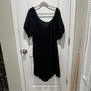 Old Navy Womens 4X Black Cotton Puff Sleeve Cutout Back Tie Mini Dress Plus Size